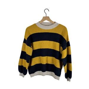 Etam blue and yellow striped pullover cozy sweater medium